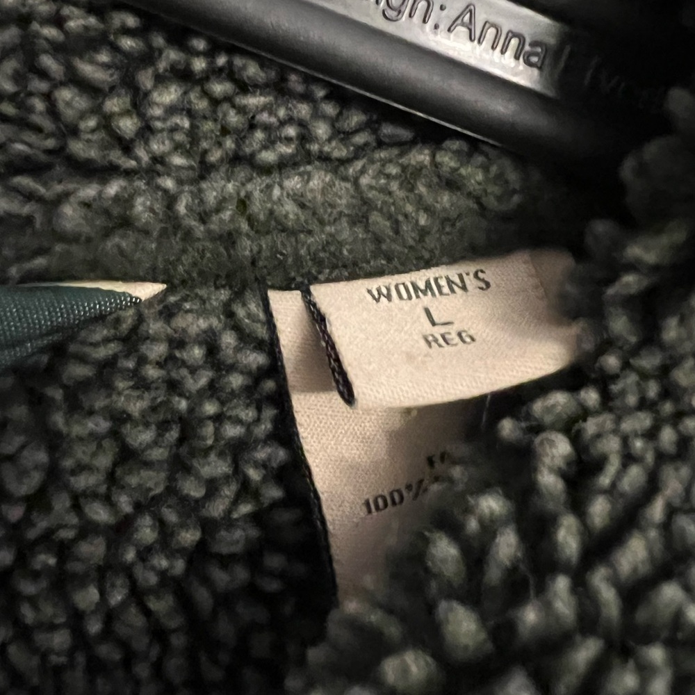 LL Bean Faux Suede Sherling Sherpa Lined dark green Jacket Sz: L - Picture 4 of 8